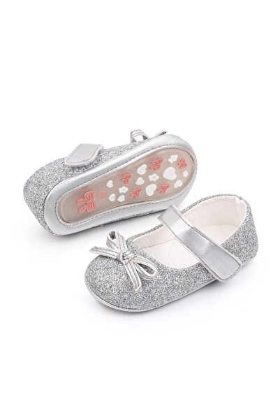 BebeNou Pantofi pentru bebeluși cu sclipici argintiu și fundă chd2572-3-va6