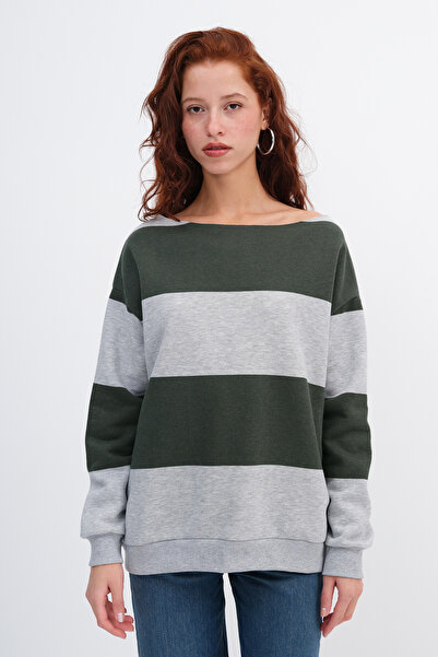 Addax Striped Fleece-Lined Sweatshirt S12462