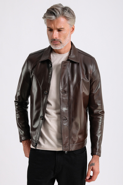MQ Leather Maroquin Leather Stefan Men's Shirt Collar Leather Coat