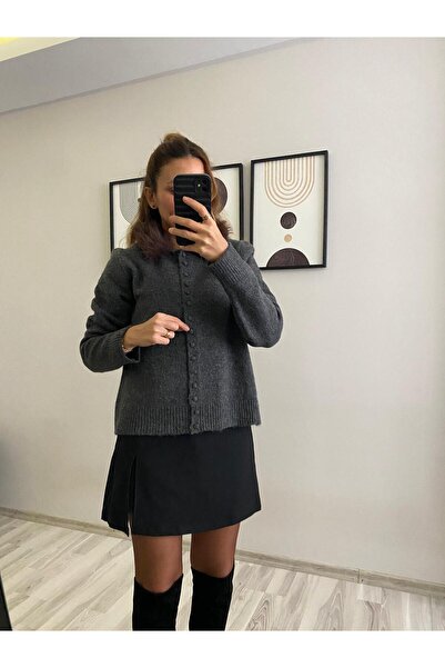 TB Butik سترة تريكو بأزرار وياقة فرو قابلة للفصل