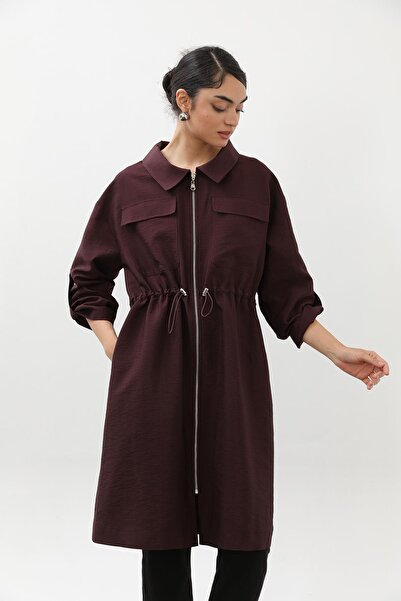 Puane Women's Pocket Detailed Waist Tunnel Cap - 15227Mnt - Burgundy