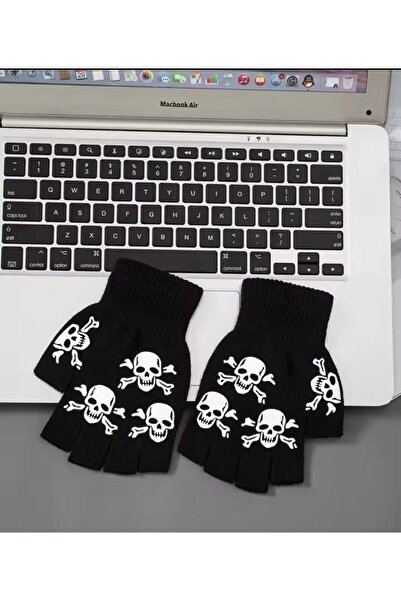 Arescollection قفازات قطنية سوداء بدون أصابع مطبوع