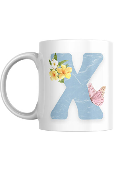 SiestaSafari Coffee Mug with Letter X - Personalized Alphabet with Floral Butterfly, Gift for Woman