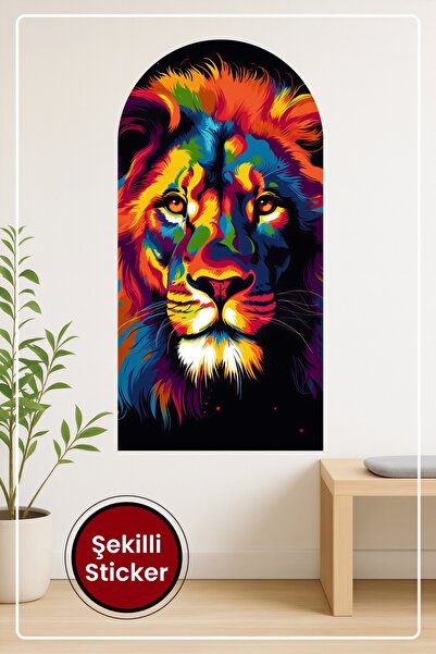 KOSS Dijital Autocolant de perete în formă ovală cu portret abstract de leu, ...