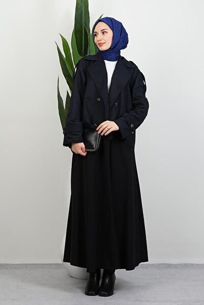 GİYZAMİLA Κοντή καμπαρντίνα με απολέτα σε μπλε ναυτικό