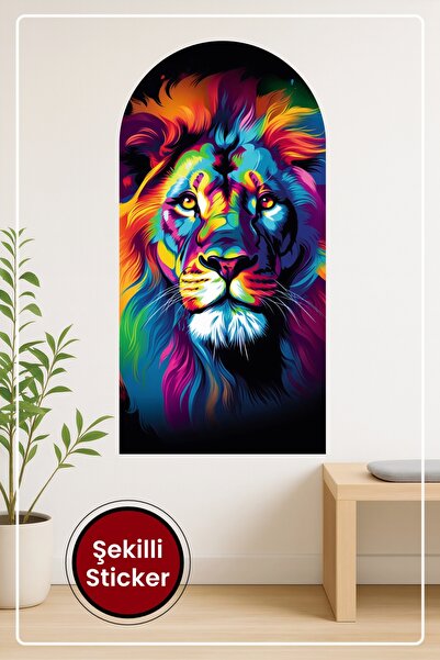 KOSS Dijital Autocolant de perete în formă ovală cu portret de leu colorat, d...