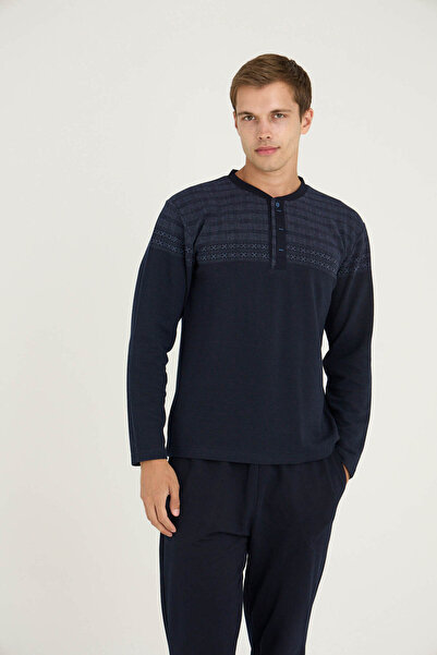 KLY 8065 Midi Yaka Erkek Pijama Takımı İndigo
