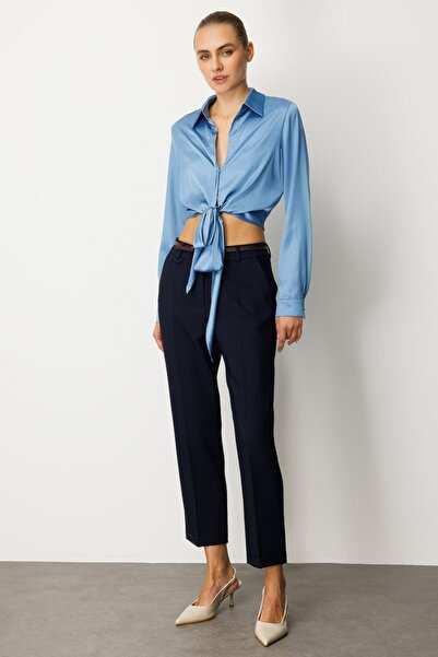 Ekol Double Leg Belted Trousers Navy Blue 1003-26K