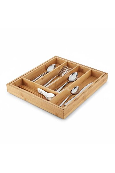 KAVEH Bamboo Adjustable 5-7 Compartment Drawer Organizer Adjustable Spoon Holder
