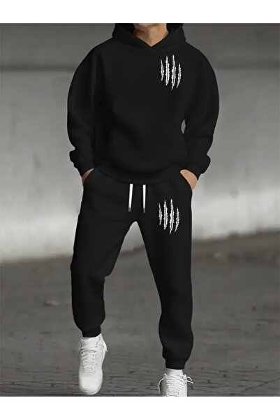 PAVRO Tracksuit Set Sweatshirt Jogger - Oversized Fleece-Lined Claw Printed Hooded