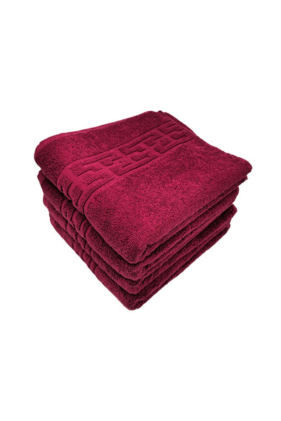 rotop Set of 4 Towels 50x90 cm Cotton 500 g/m2 Greek Border Burgundy