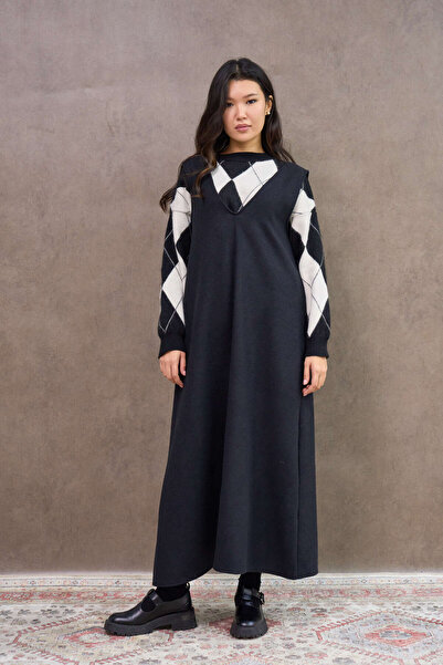 KÜÇÜĞÜM BUTİK Long Black Cashmere Jile Dress