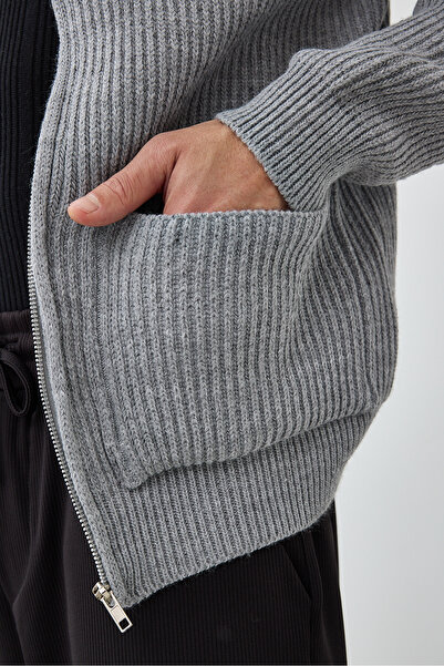 MADZEYMODA Premium ανδρική ζακέτα με φερμουάρ γκρι πλεκτό LS-62003