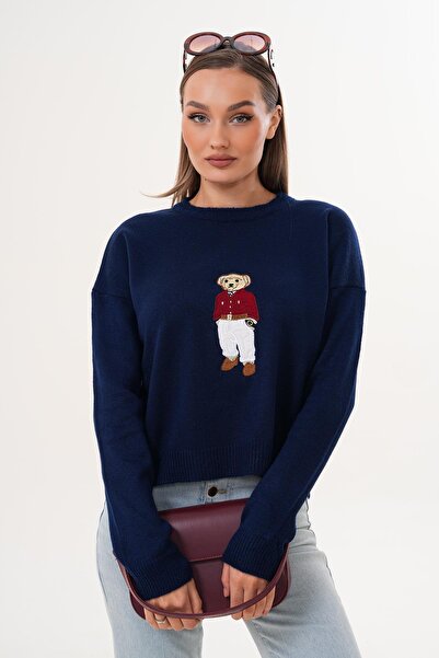 ŞİMAL Дамски пуловер с бродерия на мечка, изработен от шерпа 255192 -