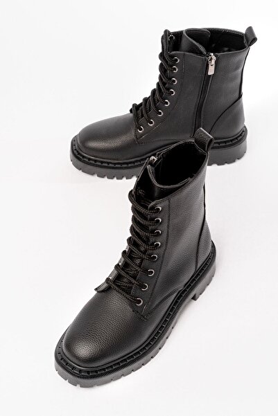 Aymood 1101-2289 Black Luna Lace-Up Zippered Daily Women's Boots