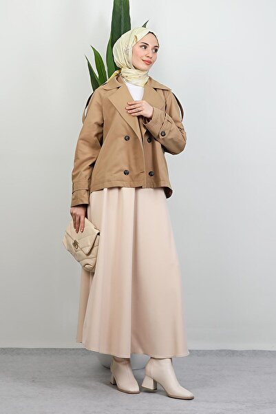 GİYZAMİLA Κοντή καμπαρντίνα με απολέτα, καφέ γαλακτοκόκκινο