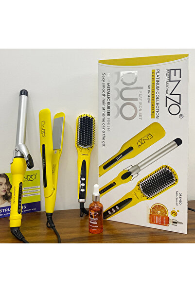 Enzo Professional ENZO EN-3955W 3-in-1 Platinum Collection Hair Styling Kit–Hot Air Brush, Straightener & Curling Iron