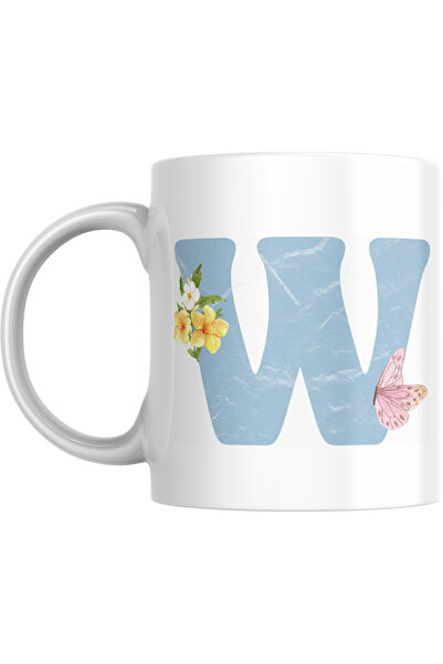 SiestaSafari Coffee Mug with Letter W - Personalized Alphabet with Floral Butterfly, Gift for Woman