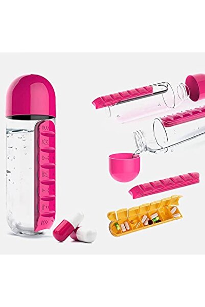 AbaTech 600 ml Dark Pink Water Bottle with 7-Day Medicine Storage Box and Compartment