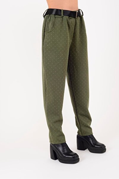 Park Moda 8614 Belt-Detail Stone-Embroidered Pants