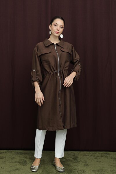 Puane Women's Pocket Detailed Waist Tunnel Cap - 15227Mnt - Brown