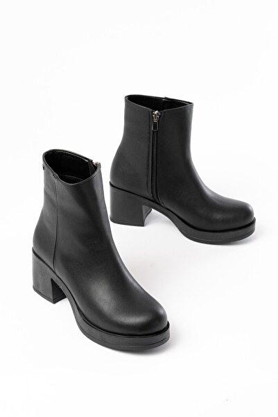 Aymood 5109-3022 Black Zippered Thick Heeled Daily Women's Boots