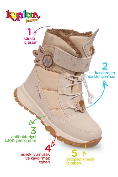 KAPTAN JUNIOR Girls' Fur-Lined Snow Boots with Rubber Soles Pndrk 650