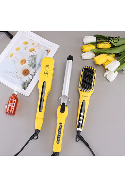 Enzo Professional ENZO EN-3955W 3-in-1 Platinum Collection Hair Styling Kit–Hot Air Brush, Straightener & Curling Iron