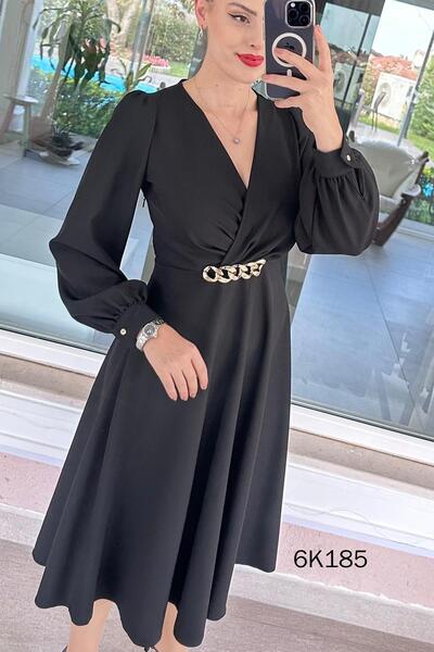 İnce Topuk Double-Breasted Collar Buckle Crepe Dress 6K185