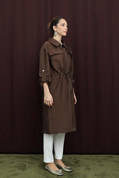 Puane Women's Pocket Detailed Waist Tunnel Cap - 15227Mnt - Brown