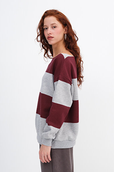Addax Striped Fleece-Lined Sweatshirt S12462