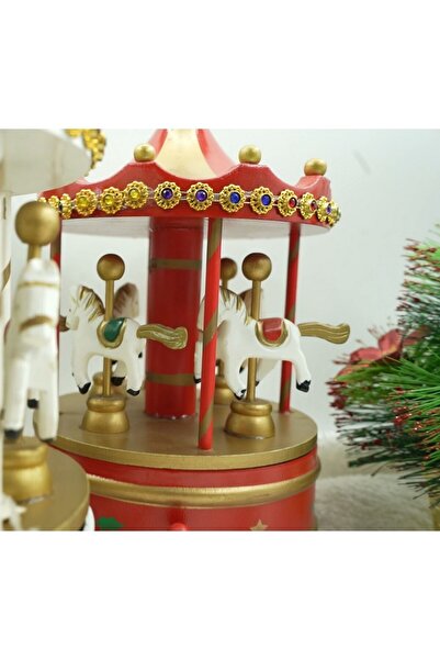 Optim Solution Christmas decorated musical box, rotating carousel, Red, wooden, Indoor