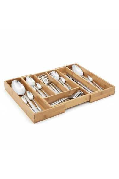 KAVEH Bamboo Adjustable 5-7 Compartment Drawer Organizer Adjustable Spoon Holder