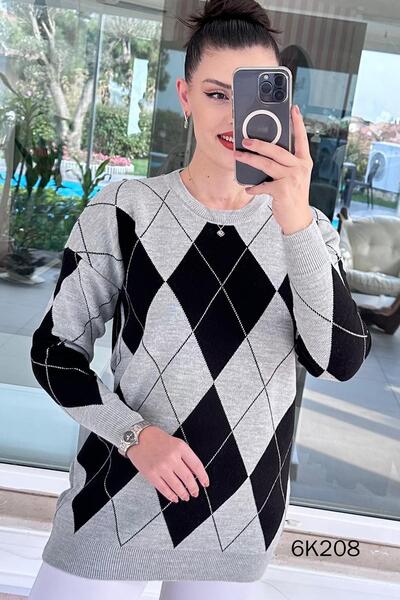 İnce Topuk Baklava Desen Triko Tunik 6k208