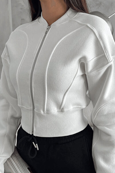 cemo Women's Zippered Fit Cropped Sweatshirt – Sporty & Urban Style