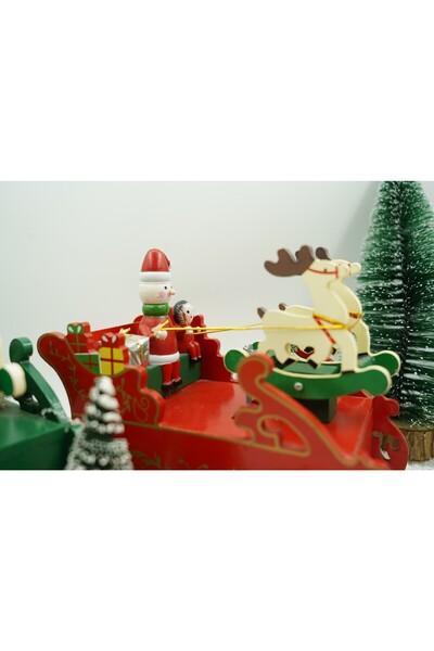 Flippy Decorated music box, Santa's Sleigh, Red, Wooden, 16 cm x 18.5 cm, Interior,