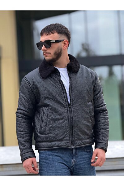 KINGAF Men's Full Fur Leather