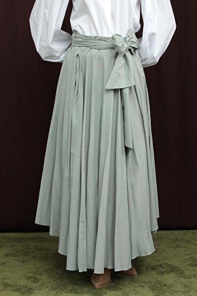 Soul Women's Waist Belted Asymmetrical Cut Skirt - 32420Etk - Almond Green