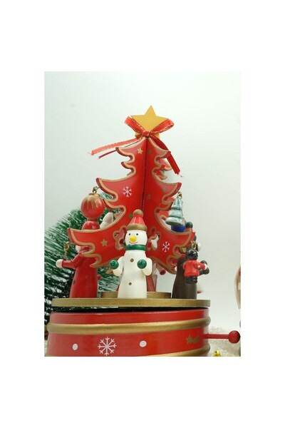 Flippy Christmas decorated music box, Fir Tree, Red, Wooden, 12 cm x 22 cm, Interior,