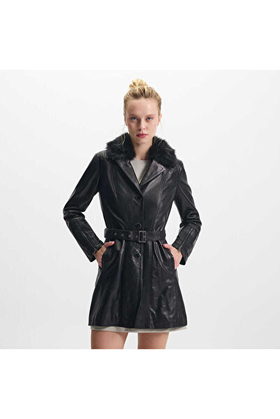 Tergan Siyah Hakiki Deri Kadın Hakiki Deri Mont - K25KDM320476-Q3H