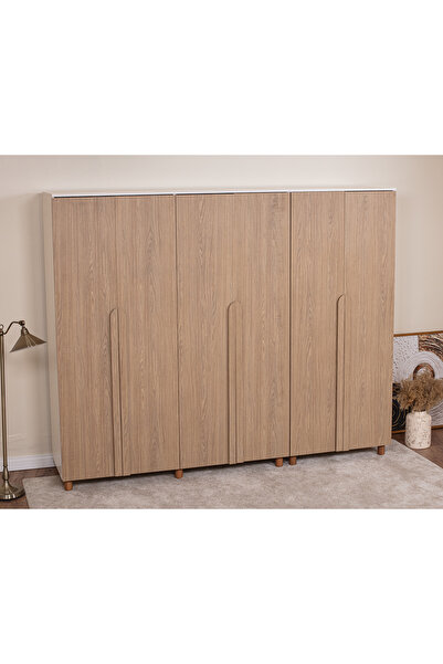 DONACO İtra 6 Kapaklı Gardırop – Krem Gövde, Meşe MDFLAM Kapak