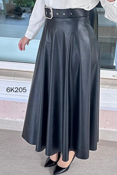 İnce Topuk Belted Leather Skirt 6K205