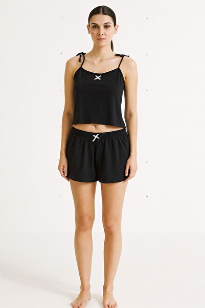 PEMBİŞ HOMEWEAR Glarko Black Suspender Shorts Set