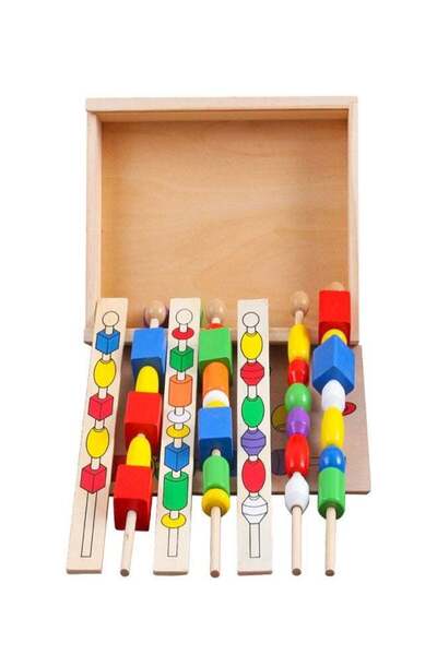 COOYA Montessori Beads Sorting Activity Set Wooden Storage Tray Wooden Beads Double sided Pattern Board