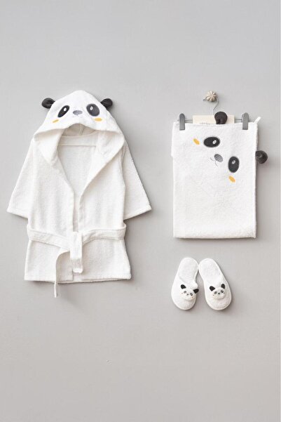 Bebitof 100% Cotton Panda Patterned Bathrobe Set Bbtf.Byz.30037