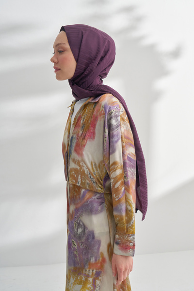ARMANDA Nanya Jakar Line Patterned Shawl - Mürdüm