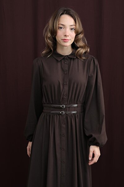 Loreen Women's Double Belted Dress - 20700Elb - Brown