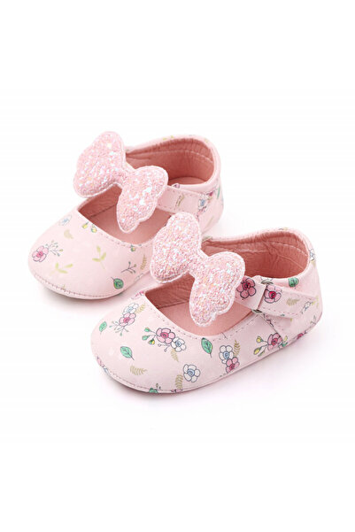 BebeNou Pantofi roz pentru bebeluși cu model floral și fundă LId2362-1-p10