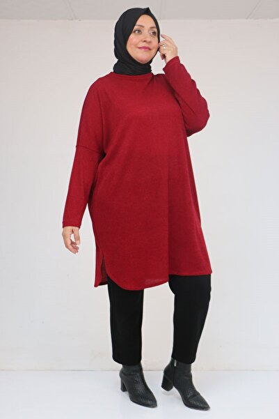 Eslina 58156 Plus Size Basic Mir Tunic - Burgundy