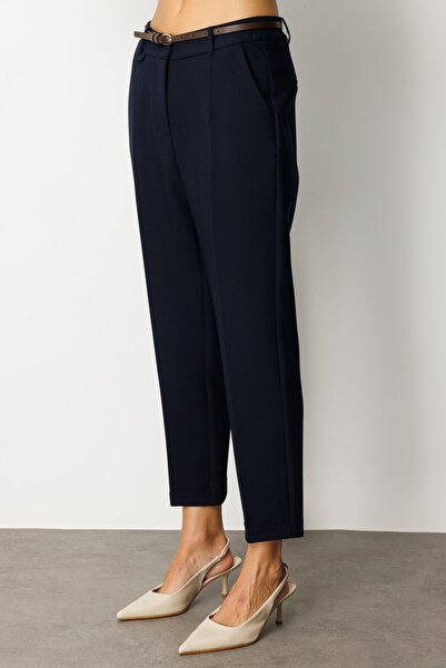 Ekol Double Leg Belted Trousers Navy Blue 1003-26K